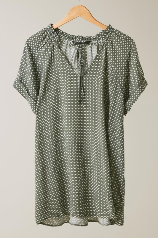 EVANS Plus Size Grey Dot Print Tie Neck Blouse | Evans 5