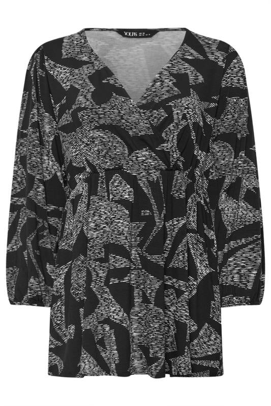 YOURS Plus Size Black Abstract Print Wrap Top | Yours Clothing 5