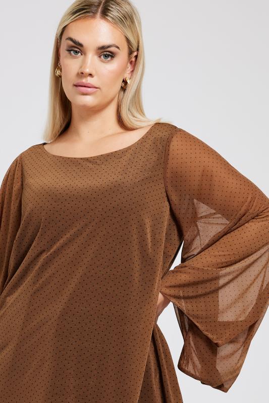 YOURS LONDON Plus Size Brown Long Sleeve Asymmetrical Blouse | Yours Clothing 4