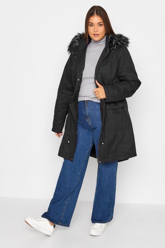 LTS Black Faux Fur Trim Parka | Long Tall Sally 2