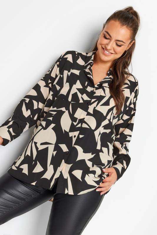 YOURS Plus Size Black & Beige Brown Abstract Print Oversized Shirt | Yours Clothing 2