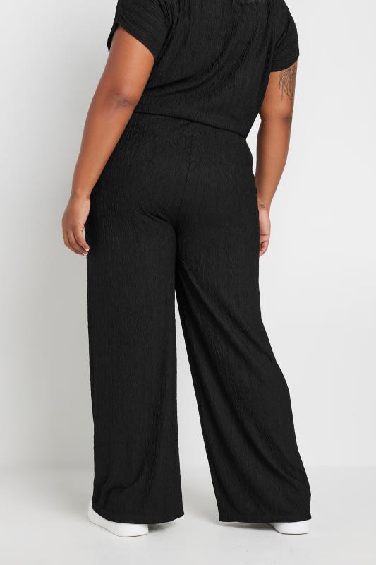 YOURS Plus Size Black Crinkle Plisse Wide Leg Trousers | Yours Clothing 3