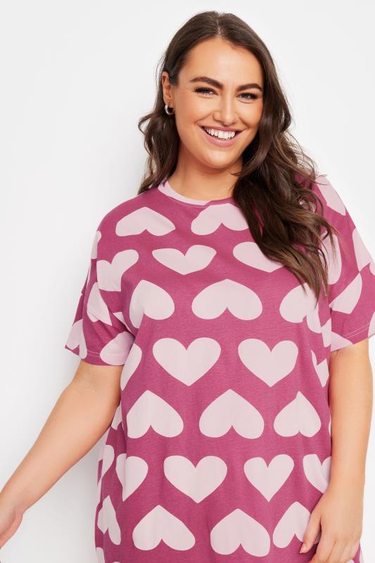 YOURS Plus Size Pink Heart Print Sleep Tee Nightdress | Yours Clothing  4