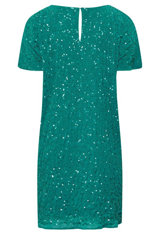 LUXE Plus Size Teal Green Sequin Hand Embellished Cape Dress | Yours Clothing 8