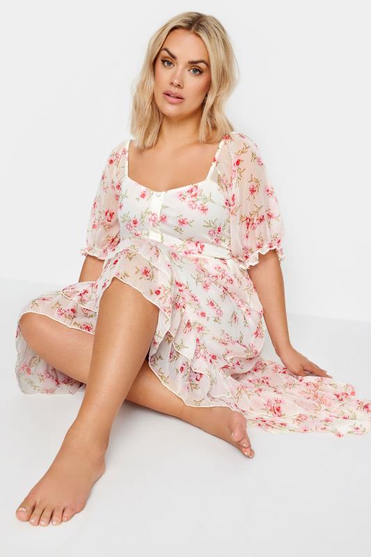 LIMITED COLLECTION Plus Size White Floral Print Dipped Hem Midi Dress | Yours Clothing 9