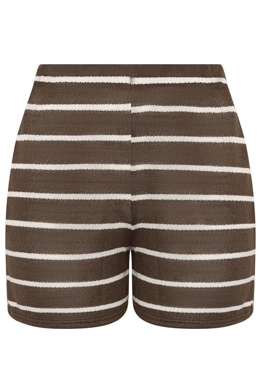 LIMITED COLLECTION Plus Size Chocolate Brown Stripe Crochet Shorts | Yours Clothing 5