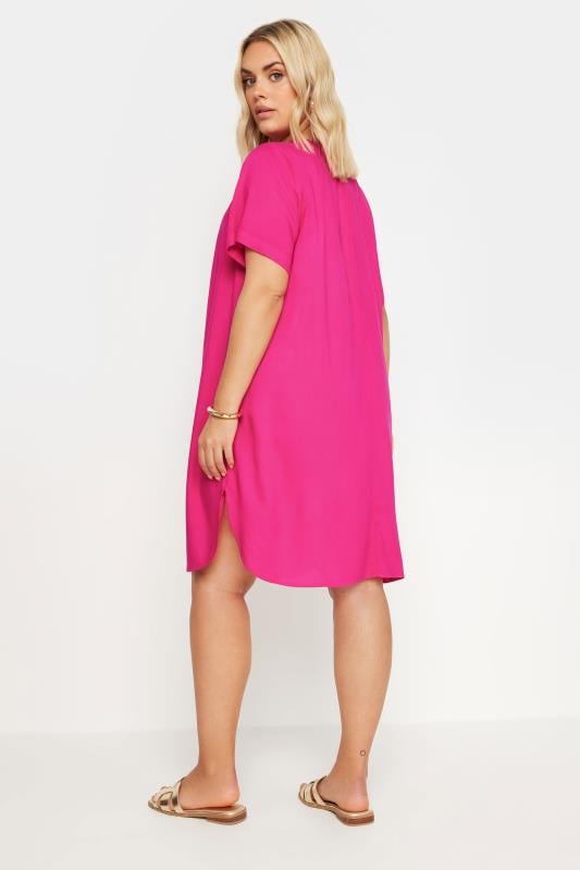 YOURS Plus Size Hot Pink Short Sleeve Tunic Dress | Yours Clothing 3
