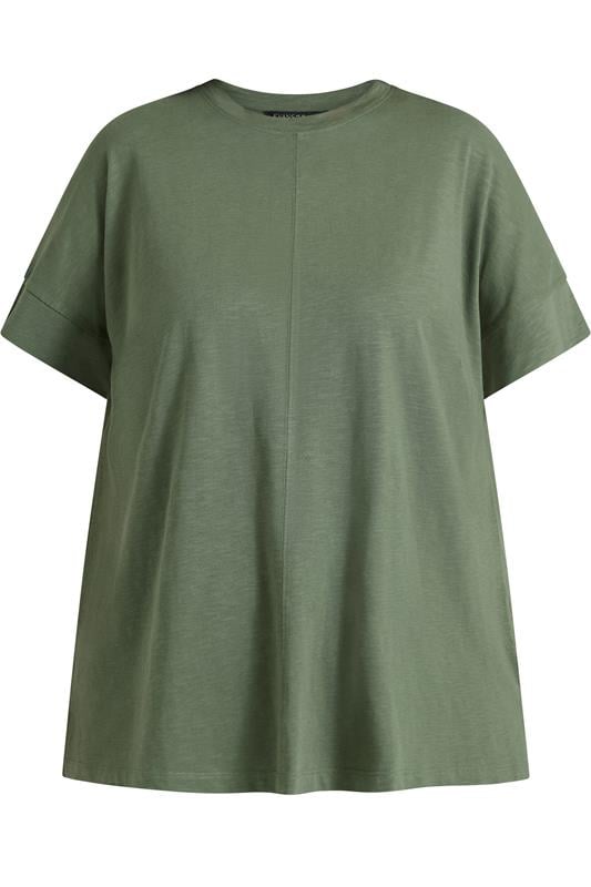 EVANS Plus Size Khaki Pure Cotton T-Shirt | Evans 5