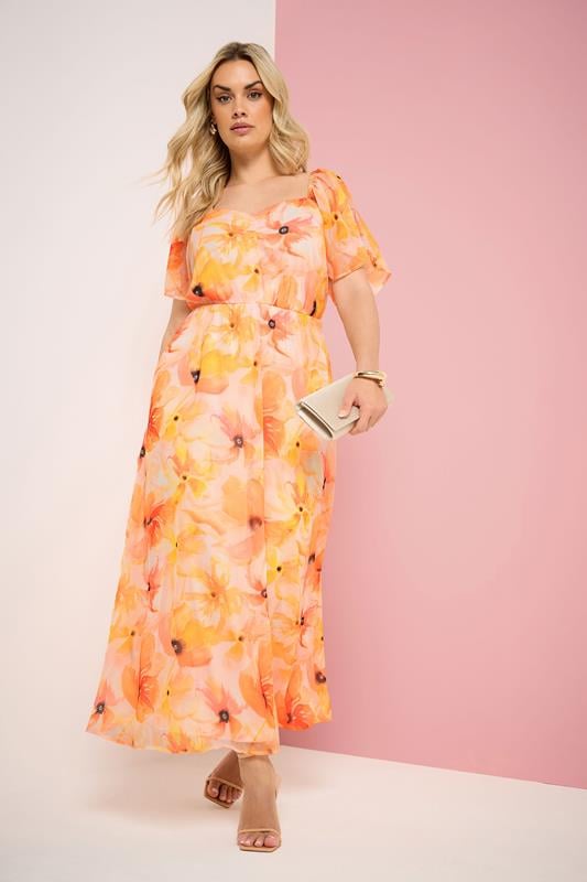  YOURS Curve Orange Floral Angel Sleeve Dress