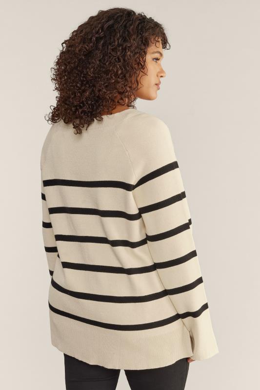 EVANS Plus Size Ivory White & Black Striped Knitted Jumper | Evans 3
