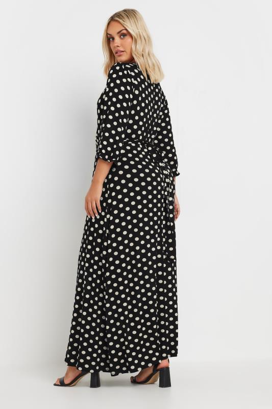 YOURS Plus Size Black Polka Dot Print Tie Waist Maxi Wrap Dress | Yours Clothing 4