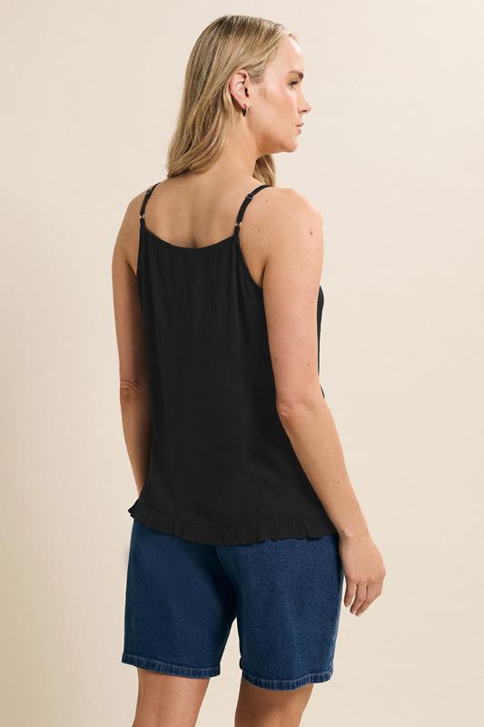 LTS Tall Black Crinkle Button Vest Top | Long Tall Sally 3