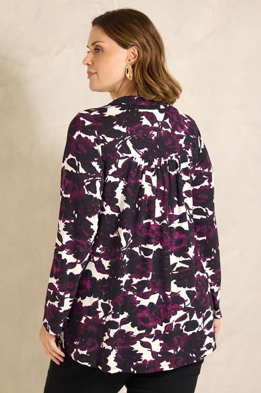 EVANS Plus Size Purple Blurred Floral Blouse | Evans 2