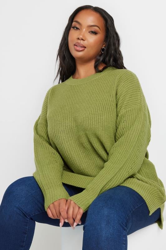 YOURS Plus Size Green Knitted Jumper | Yours Clothing 1