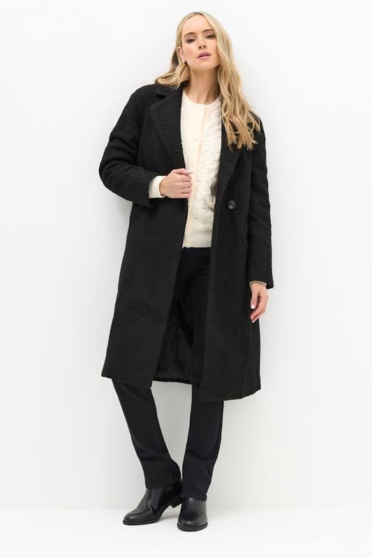 LTS Tall Black Boucle Wrap Midi Coat