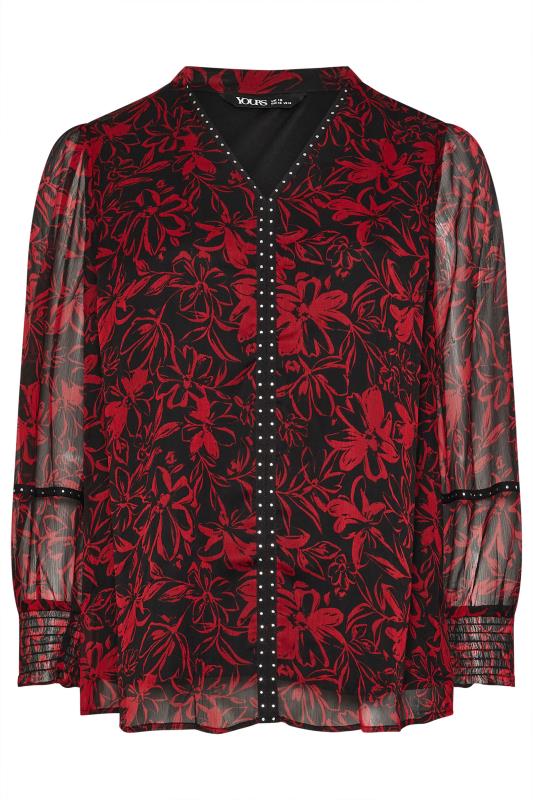 YOURS Curve Red Floral Print Stud Blouse | Yours Clothing 5