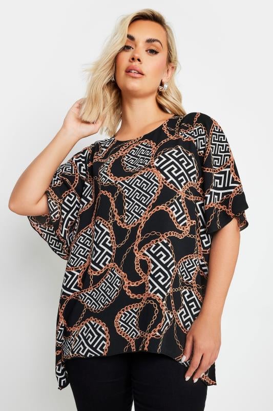 YOURS Plus Size Black Chain Print Blouse | Yours Clothing 2