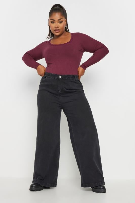 YOURS Plus Size Wine Red Long Sleeve Lace Bodysuit | Yours Clothing 2