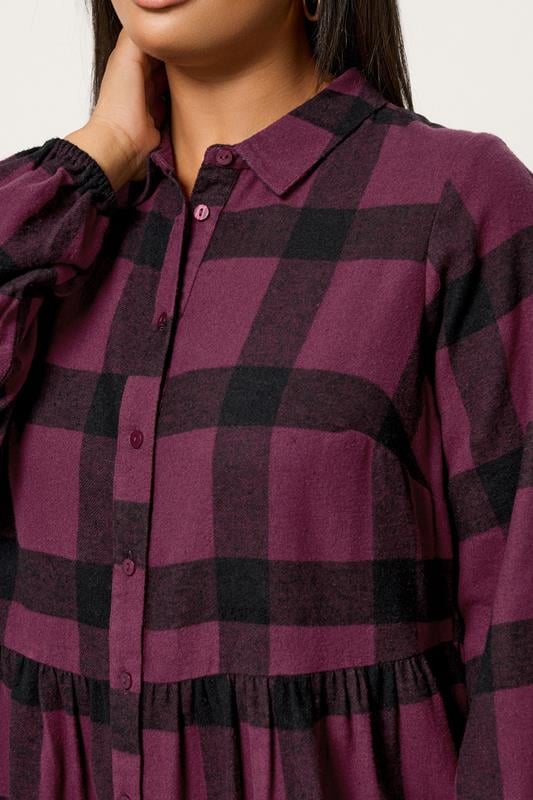 YOURS Plus Size Burgundy Red Check Shirt Dress | Yours Clothing 4