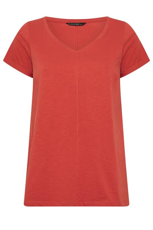 EVANS Plus Size Rust Orange V Neck Cotton T-Shirt | Evans 6