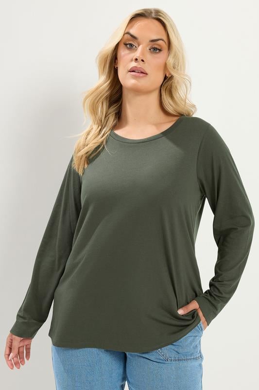 YOURS Plus Size Khaki Green T-Shirt | Yours Clothing 1
