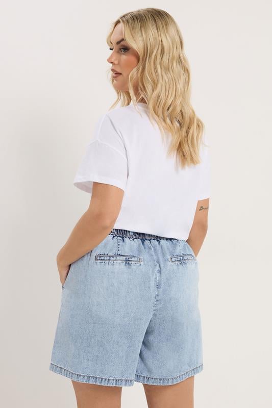 YOURS Plus Size Bleach Blue Denim Drawstring Shorts | Yours Clothing 2