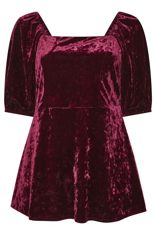 YOURS LONDON Plus Size Wine Red Velvet Square Neck Top | Yours Clothing 5