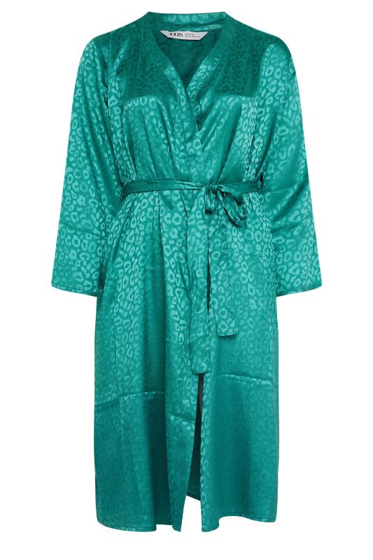 YOURS Plus Size Green Leopard Print Satin Robe | Yours Clothing  5