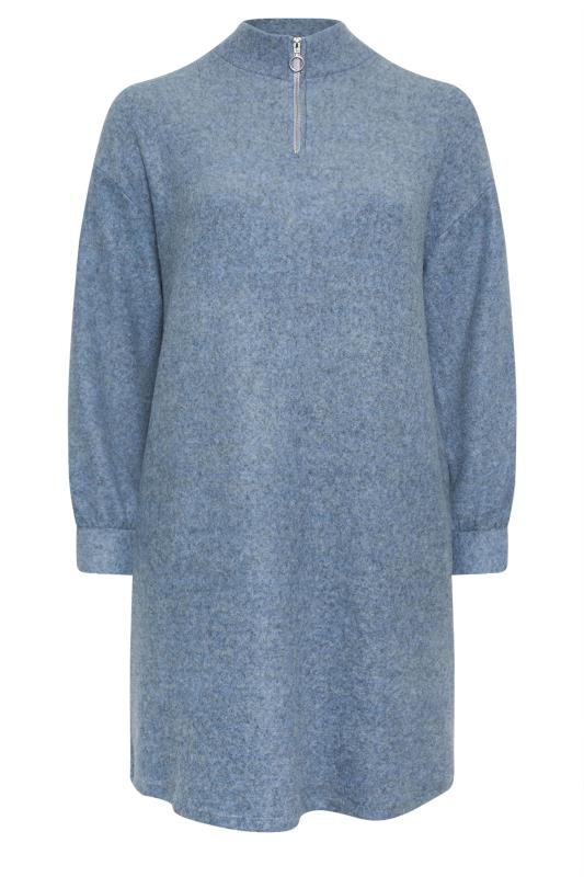 YOURS Plus Size Blue Zip Neck Soft Touch Jumper Dress | Yours Clothing 5