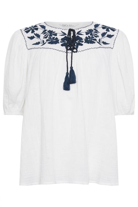 M&Co White & Navy Embroidered Blouse | M&Co 6