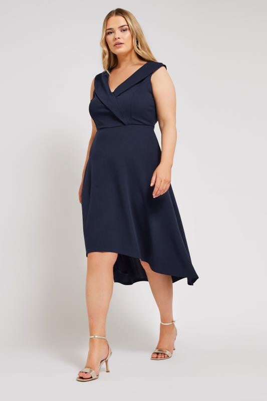 YOURS LONDON Plus Size Navy Blue Tuxedo Style Dress | Yours Clothing 1