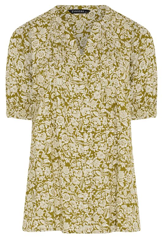 EVANS Plus Size Green Floral Pintuck Blouse | Evans 5