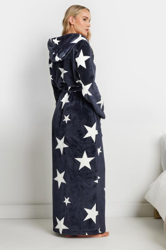 LTS Tall Navy Blue Star Print Hooded Dressing Gown | Long Tall Sally 4