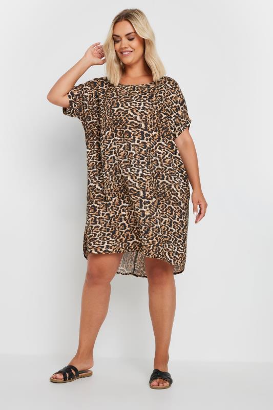 YOURS Plus Size Brown Leopard Print Tunic Dress | Yours Clothing 2