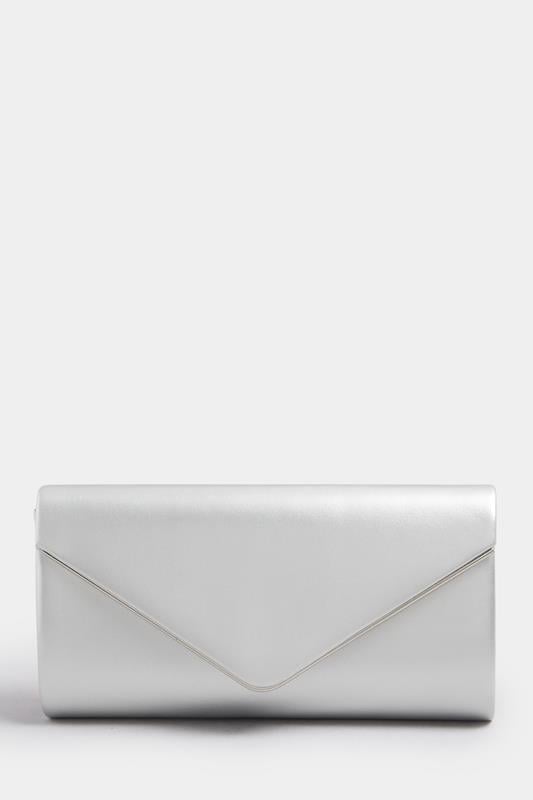 Silver Faux Leather Metal Trim Clutch bag | Yours Clothing 1