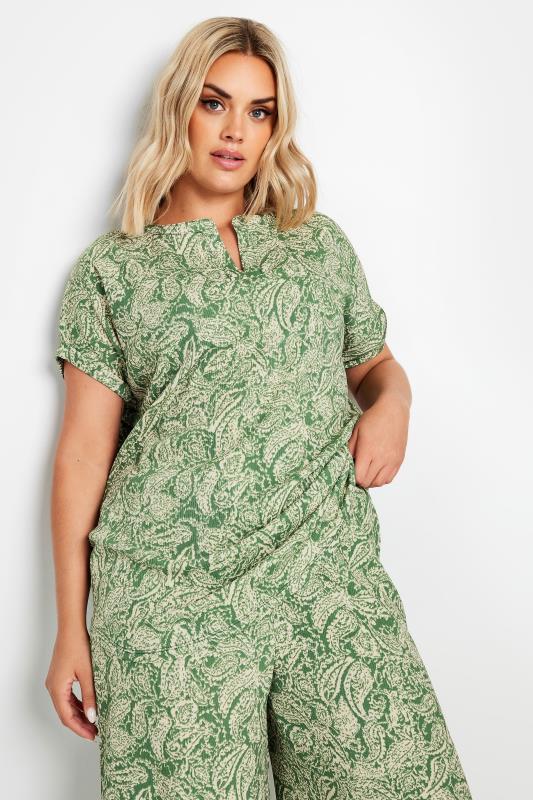 YOURS Curve Green Paisley Print Textured Blouse | Yours  1