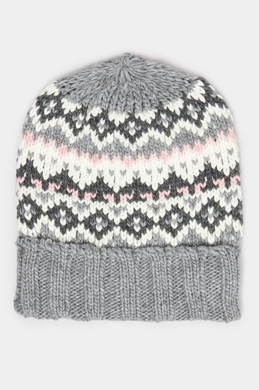  Yours Grey Fairisle Beanie Hat