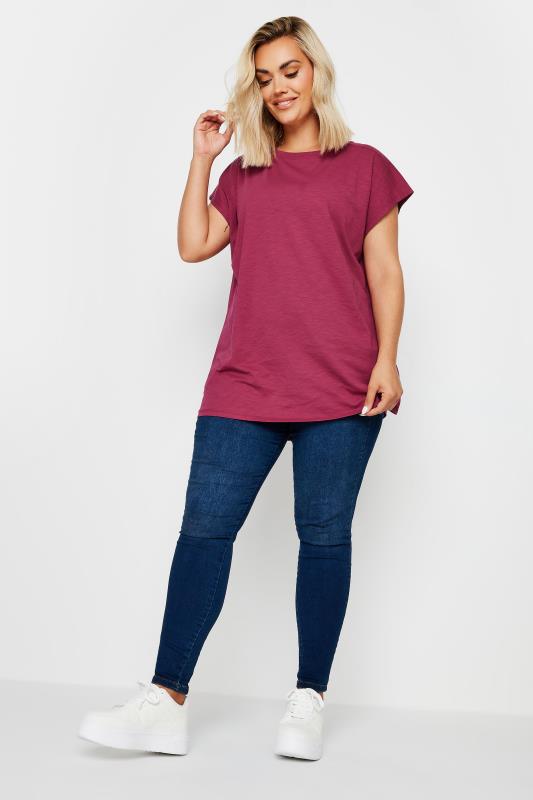 YOURS Plus Size Burgundy Red Crew Neck T-Shirt | Yours Clothing 2