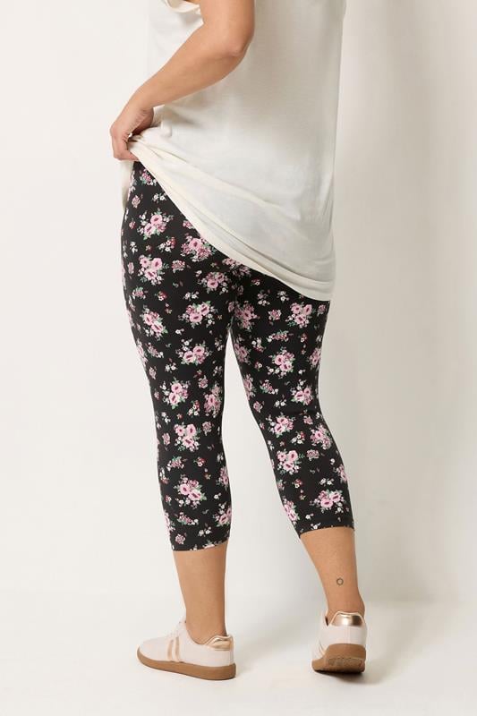 YOURSET 2 PACK Plus Size Black Floral Cropped Leggings | Yours Clothing 6