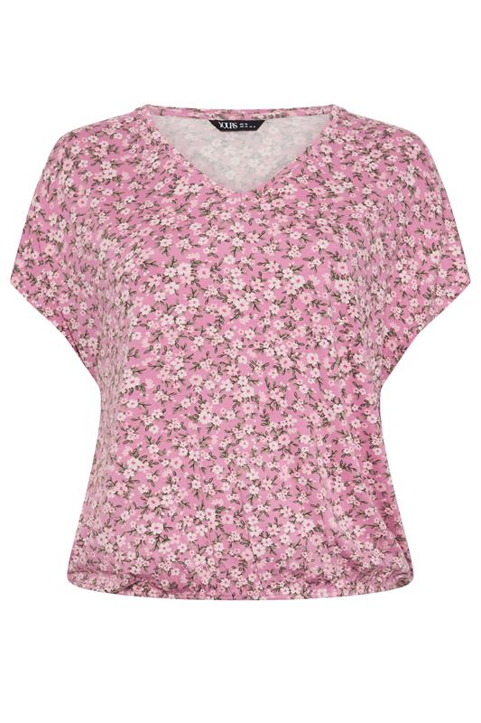 YOURS Plus Size Pink Floral Grown-On Sleeve T-Shirt | Yours Clothing 5