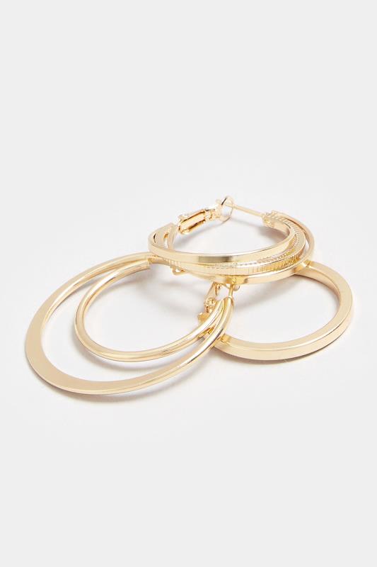 3 Pack Gold Tone Hoop Mix Earring Set | Yours Clothing 3