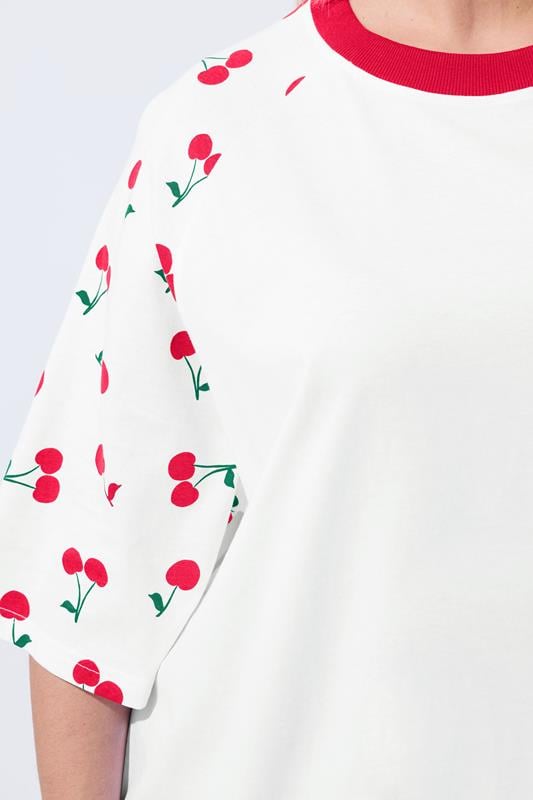 LIMITED COLLECTION Plus Size White Cherry Print T-Shirt | Yours Clothing 4