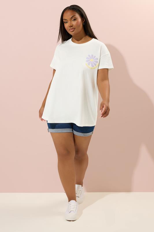 YOURS Plus Size Ivory White 'Focus On The Good' Graphic Back Print T-Shirt | Yours Clothing 3