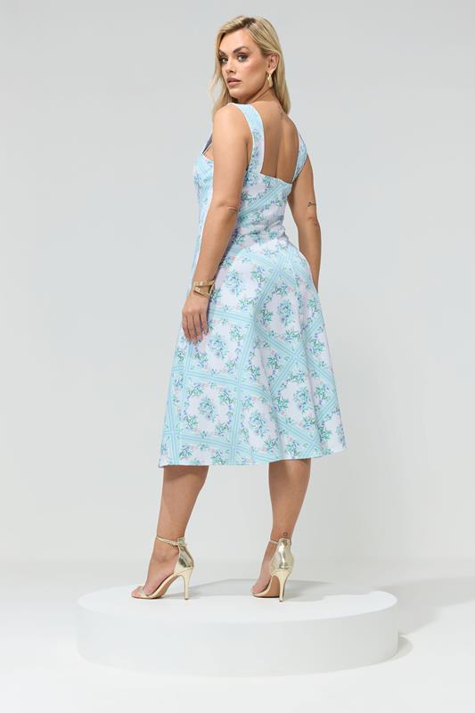 YOURS LONDON Plus Size Light Blue Floral Skater Dress | Yours Clothing 2