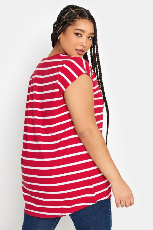 YOURS Plus Size Red Stripe Print Short Sleeve T-Shirt | Yours Clothing 3