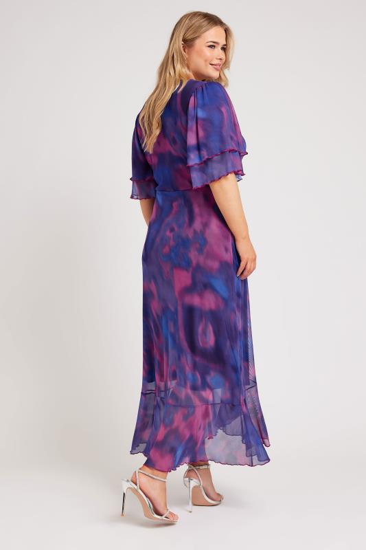 YOURS LONDON Plus Size Purple Abstract Print Midi Wrap Dress | Yours Clothing  3