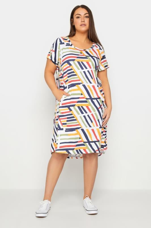 Plus Size  Evans Cream Stripe Pocket Midi Dress