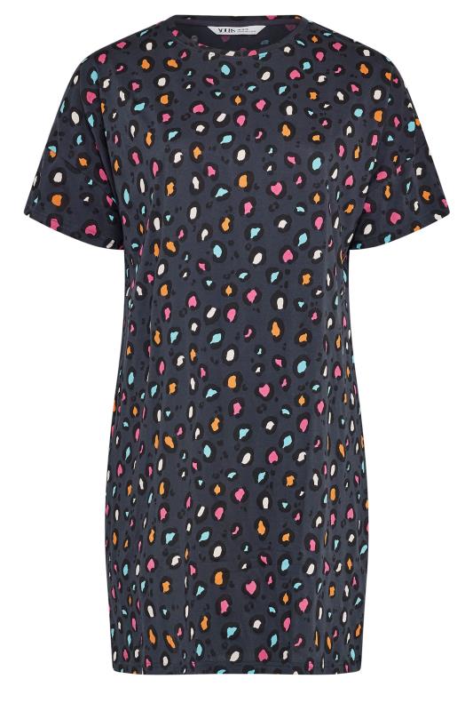 YOURS Plus Size Charcoal Grey Rainbow Leopard Print Sleep Tee Nightdress 5