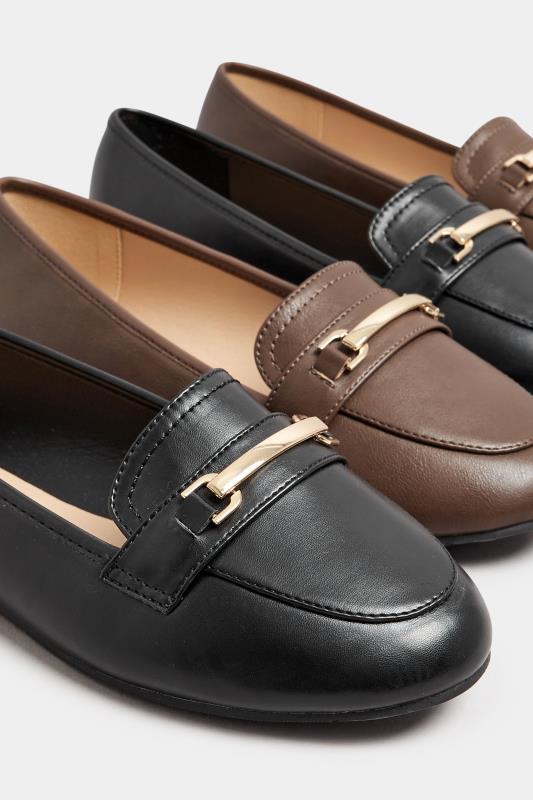 Black Faux Leather Loafers In Extra Wide EEE Fit | Yours Clothing  6