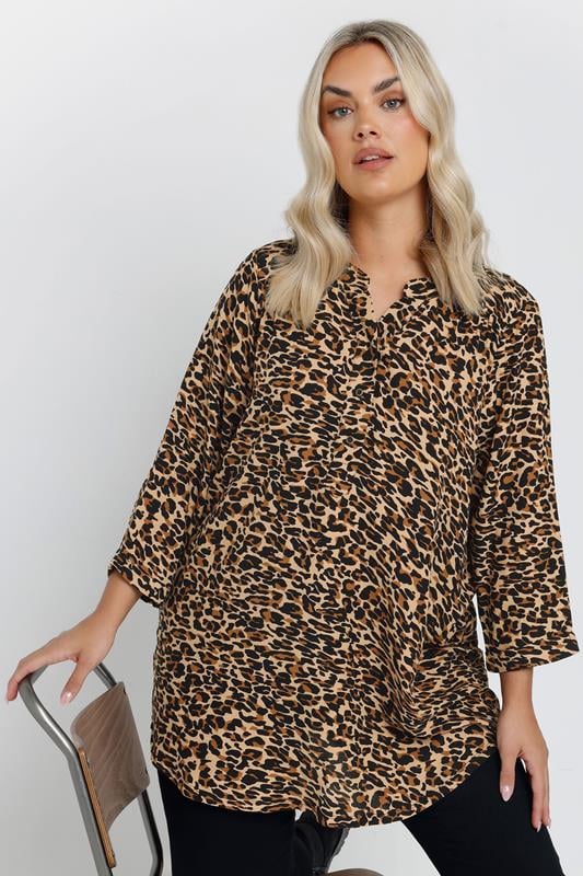  YOURS Curve Brown Leopard Half Placket Top